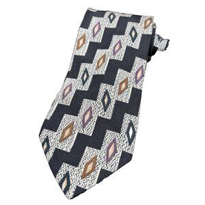 Jacobs Roberts Tie Men's 100% Silk Black Purple Brown Geometric Hand Made USA
